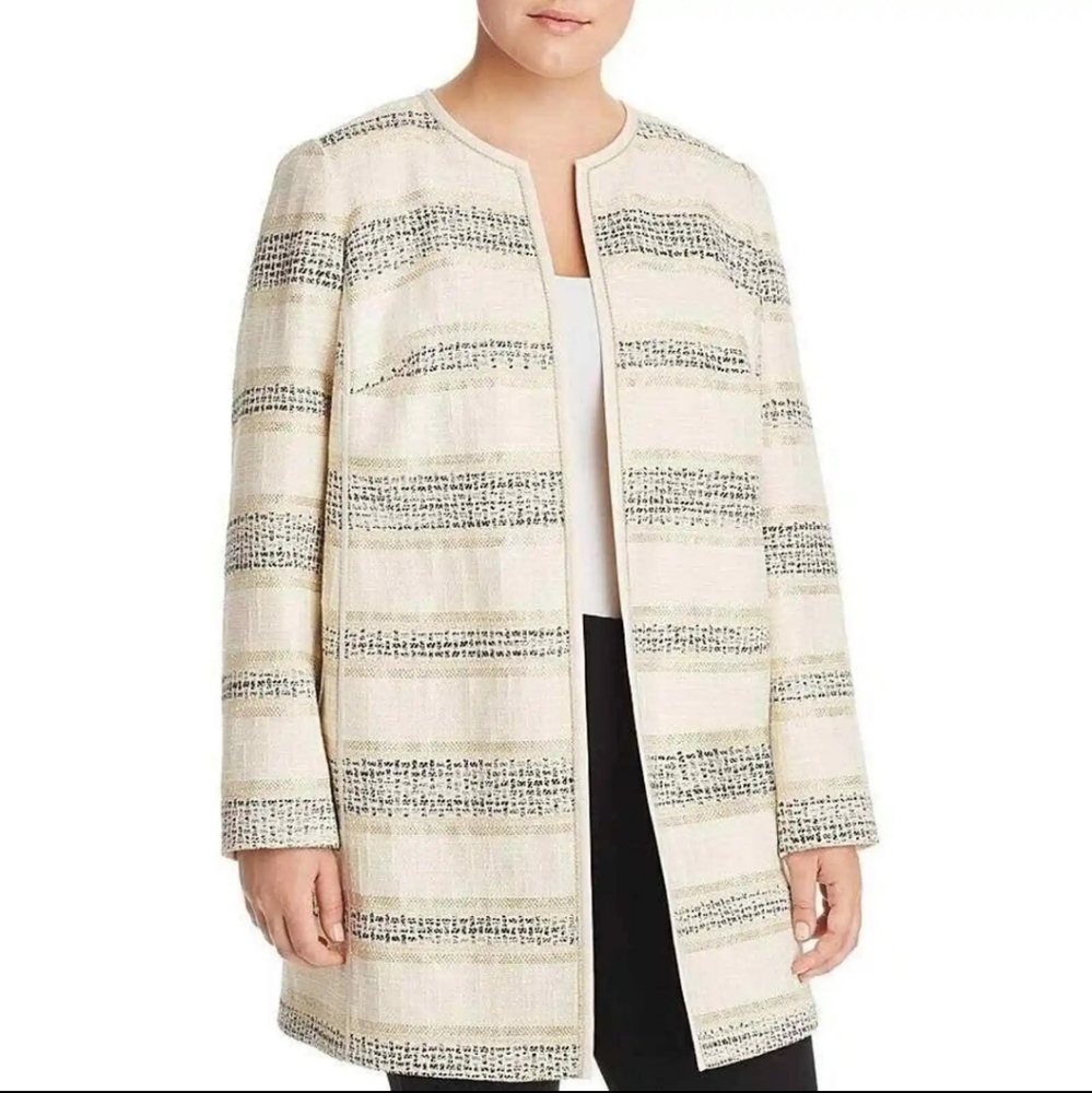 Lafayette 148 Cream Pria Striped Jacquard Jack­et size 14